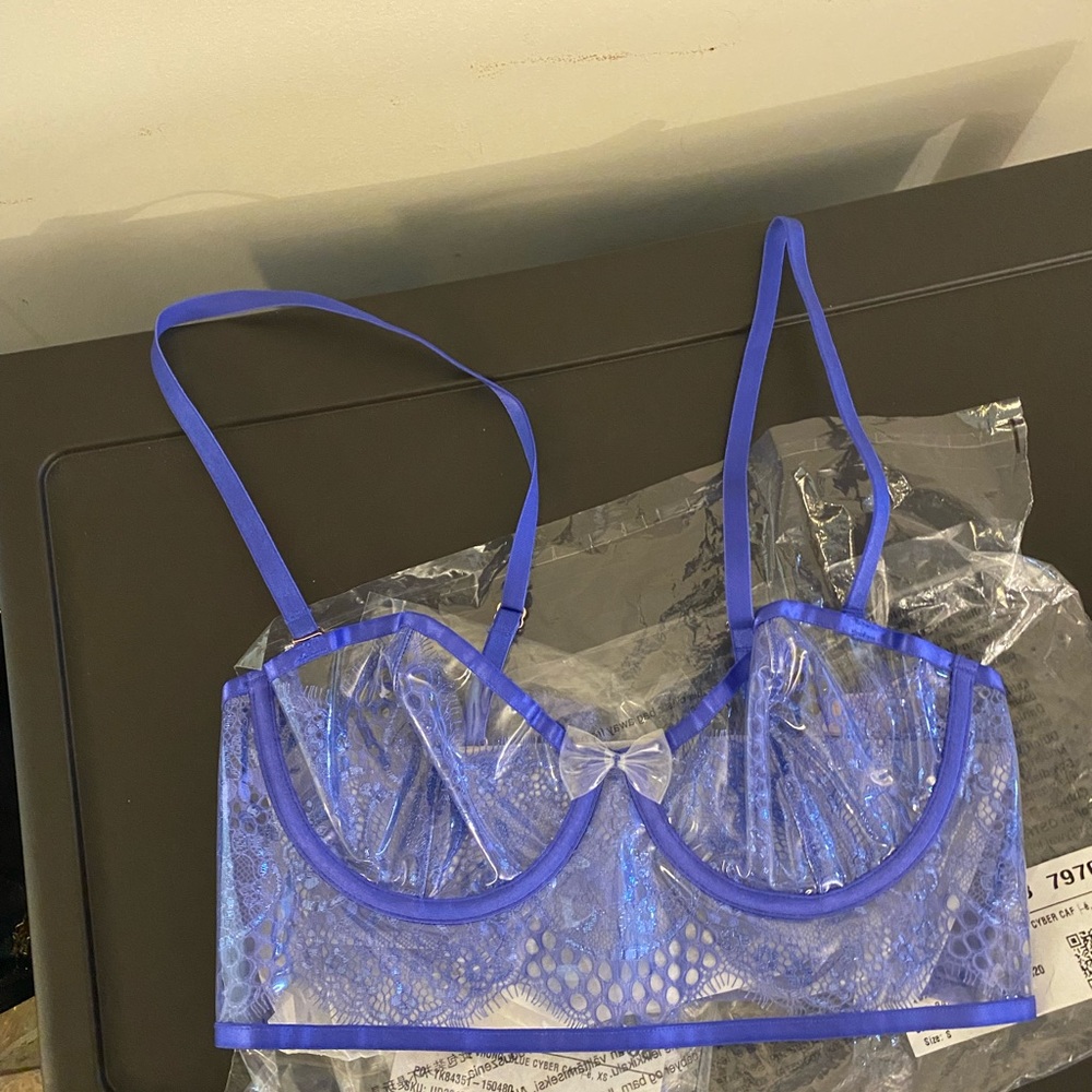 Nwt savage fenty blue cyber lace bra and blue lace thong